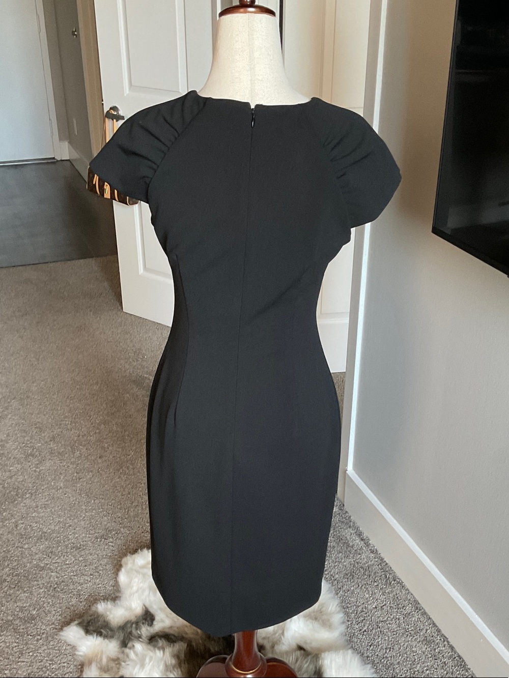 Calvin Klein Black Cap-Sleeve Midi Sheath Dress - Picture 4 of 4